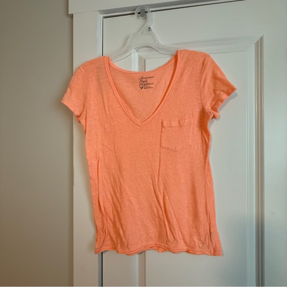 American Eagle Outfitters Peach V-Neck Blouse